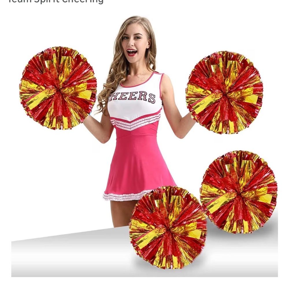 LAST CHANCE / NWT Cheerleading Pom Poms - Red and Gold — set of four